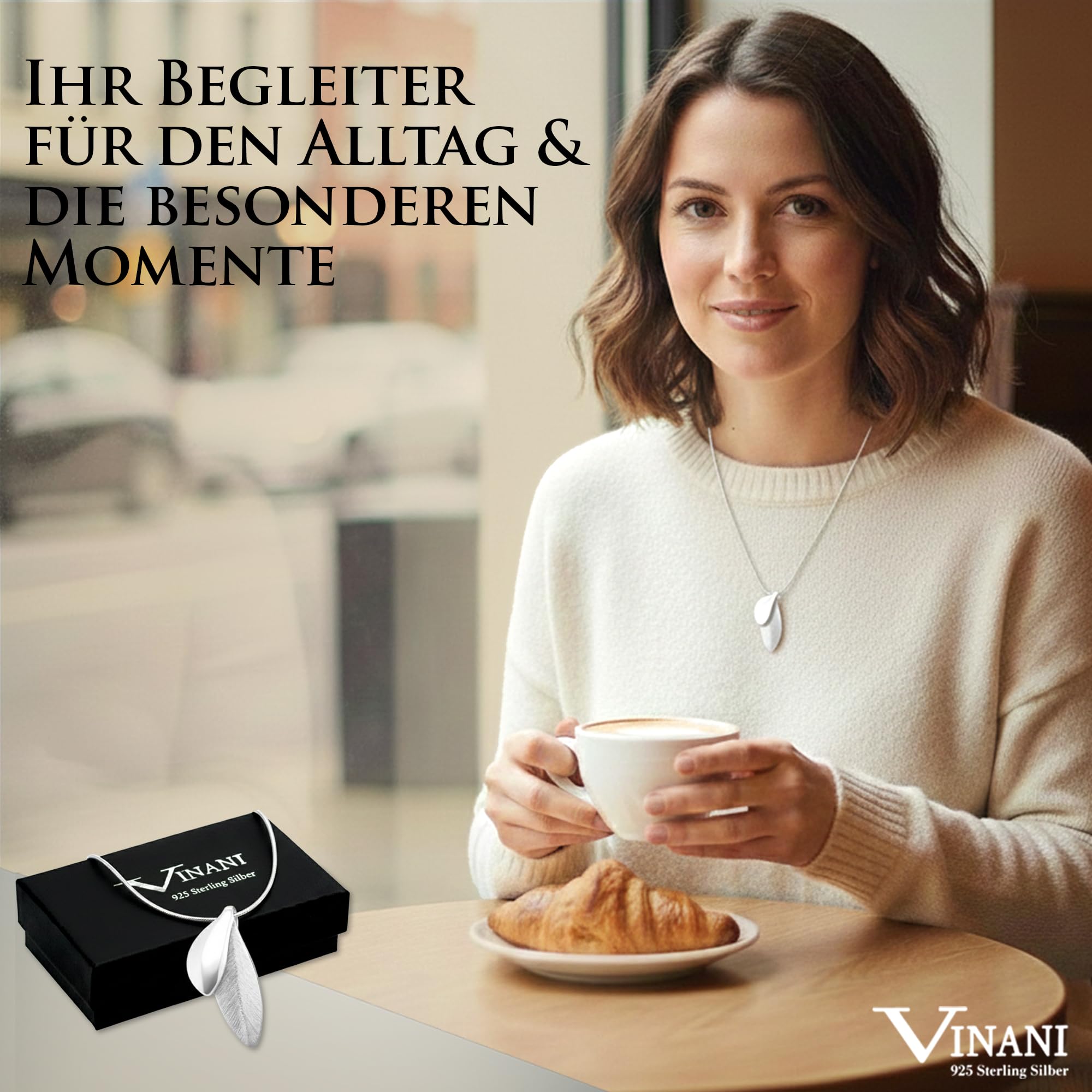 Kettenanhänger mit Schlangenkette 925 Sterling Silber für Damen, ABH-S | Blattmotiv, gebürstete Mattoptik, nickelfrei, antiallergisch, deutsches Design, vielseitig kombinierbar