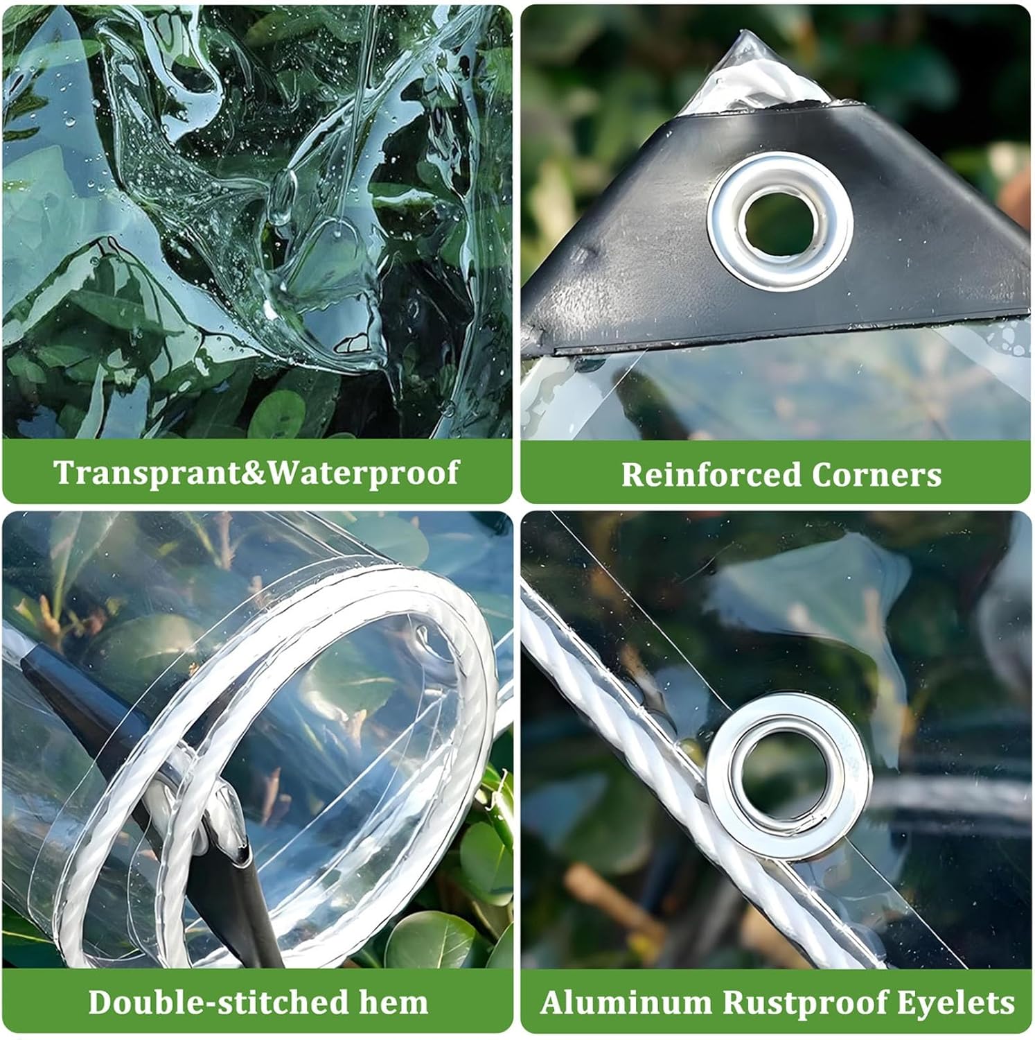 Heavy Duty Tarp 16x35 FT， 15Mil Clear Waterproof Vinyl Cover with Grommets, All-Weather Protection for Porch Enclosure Patio Deck Balcony