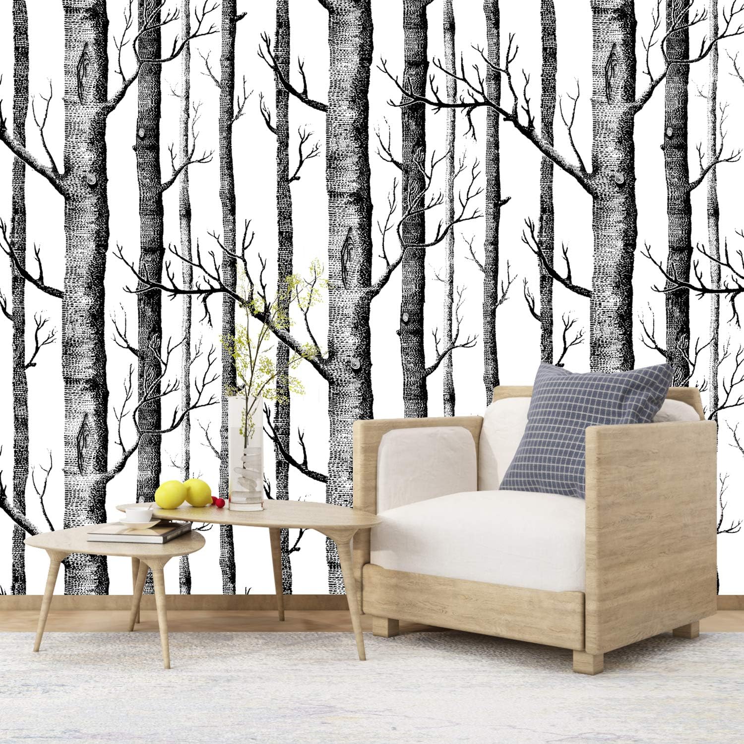 WENMER Birch Tree Wallpaper - 17.71" x 394" Black Trunk Peel and Stick Self-Adhesive Waterproof Removable Wood Wallpaper for Bedroom, Living Room, Shelf