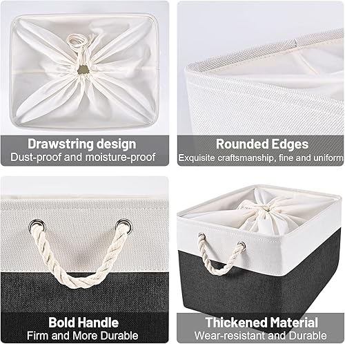 Miniatura 3 de HOdo Home Contenedor de almacenamiento de tela con cierre de cordón y 2 asas llamativas, canastas de almacenamiento plegables grandes de lona para