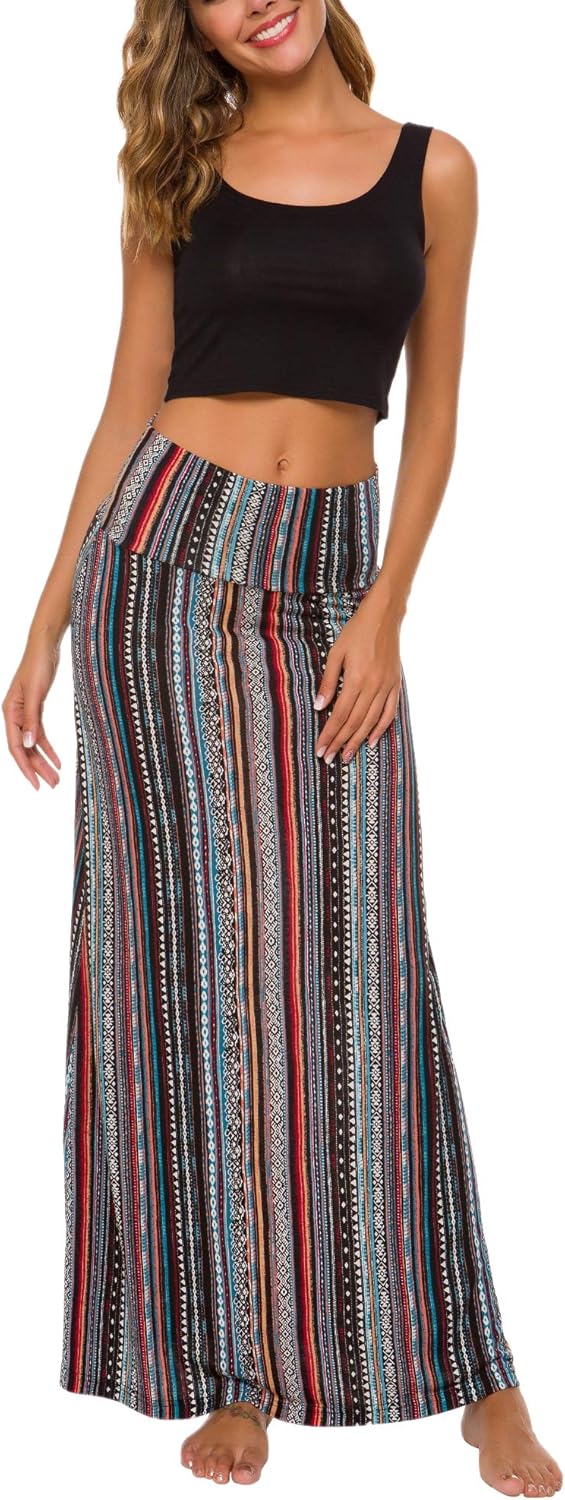 Urban CoCo Women's Stylish Spandex Comfy Fold-Over Flare Long Maxi Skirt - Image 2