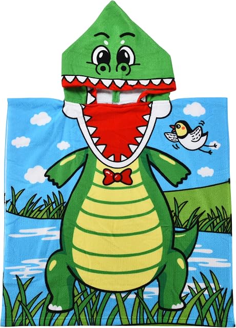 TranquilBeauty Alligator Kids Beach Cover Up Swimming Towel - Poncho Hooded Swim Towels - Bath Towel for Boys and Girls - Absorbent Hooded Towel Ideal for Beach and Pool - Poncho Towels , beach towels