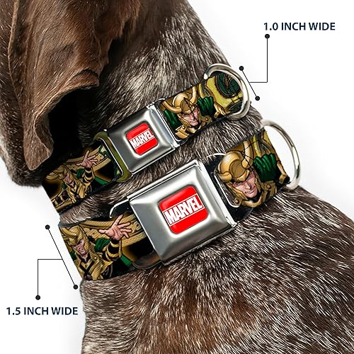 Miniatura 2 de Buckle-Down LOKI Poses - Collar de perro con hebilla para cinturón de seguridad, color negro, dorado, verde, 1 pulgada de ancho, se adapta a cuello