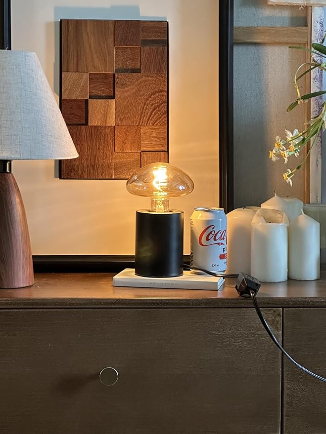 LOROFY E26 Dimmable Mushroom Cordless Amber Bedside Lamp, 1W 2700K Decorative Nightstand Lamp, USB Rechargeable with Black Metal Base 5V, Portable E26 Lamp, Gift for Children, Home Decor photo 3