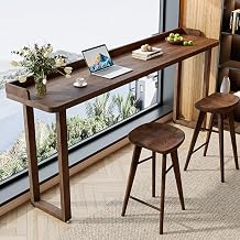 All Solid Wood Counter Height Narrow Table Industrial bar Height Table Rectangular with baffles Narrow Long Pub Patio Dining Room Bar Table Sofa Table,No StoolWalnut,200cm/78.9in
