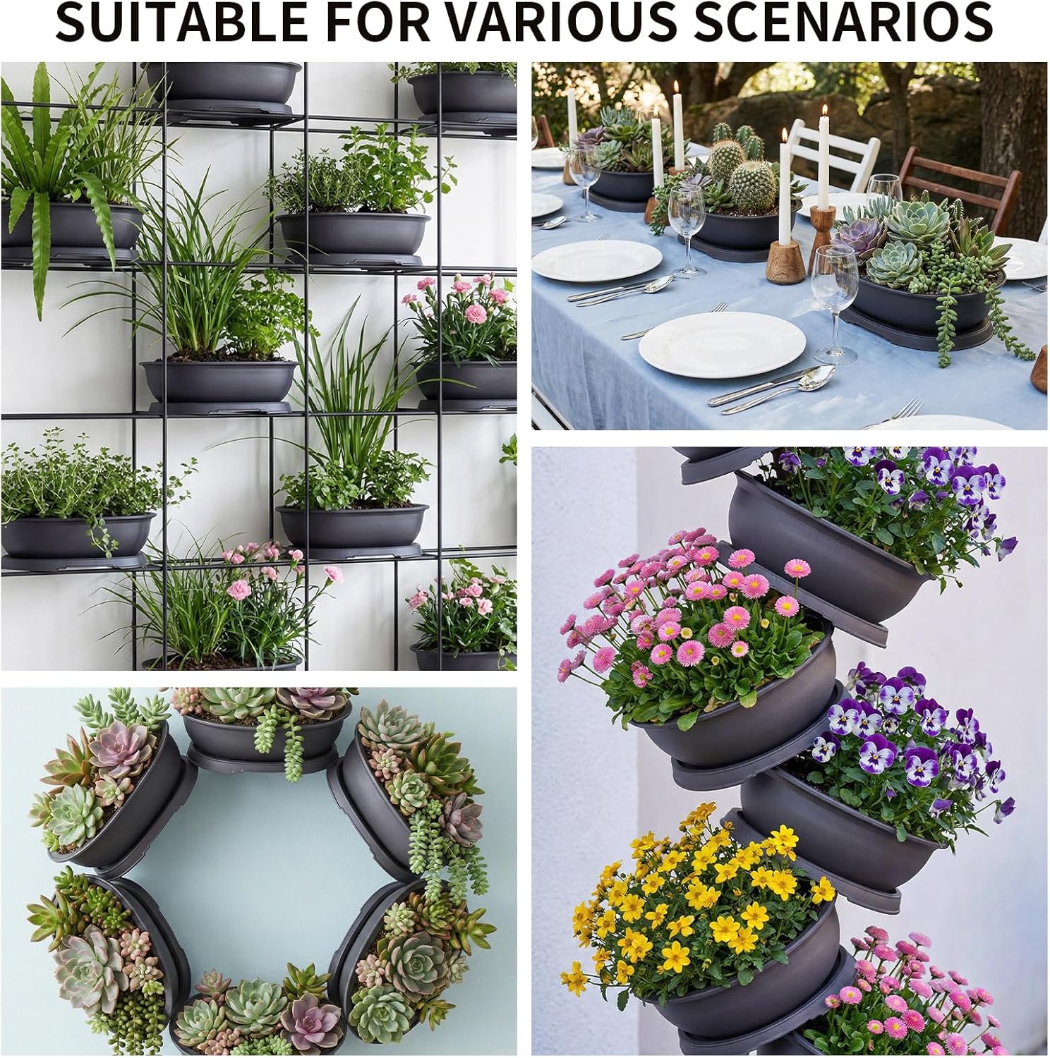 Bonsai Pots, Plastic Bonsai Tree Pots, Bonsai pots with Humidity Tray and Drainage, Suitable for Growing Potted Plants in Both Indoor and Outdoor Gardens (Ellipse, 2pcs-9.8")