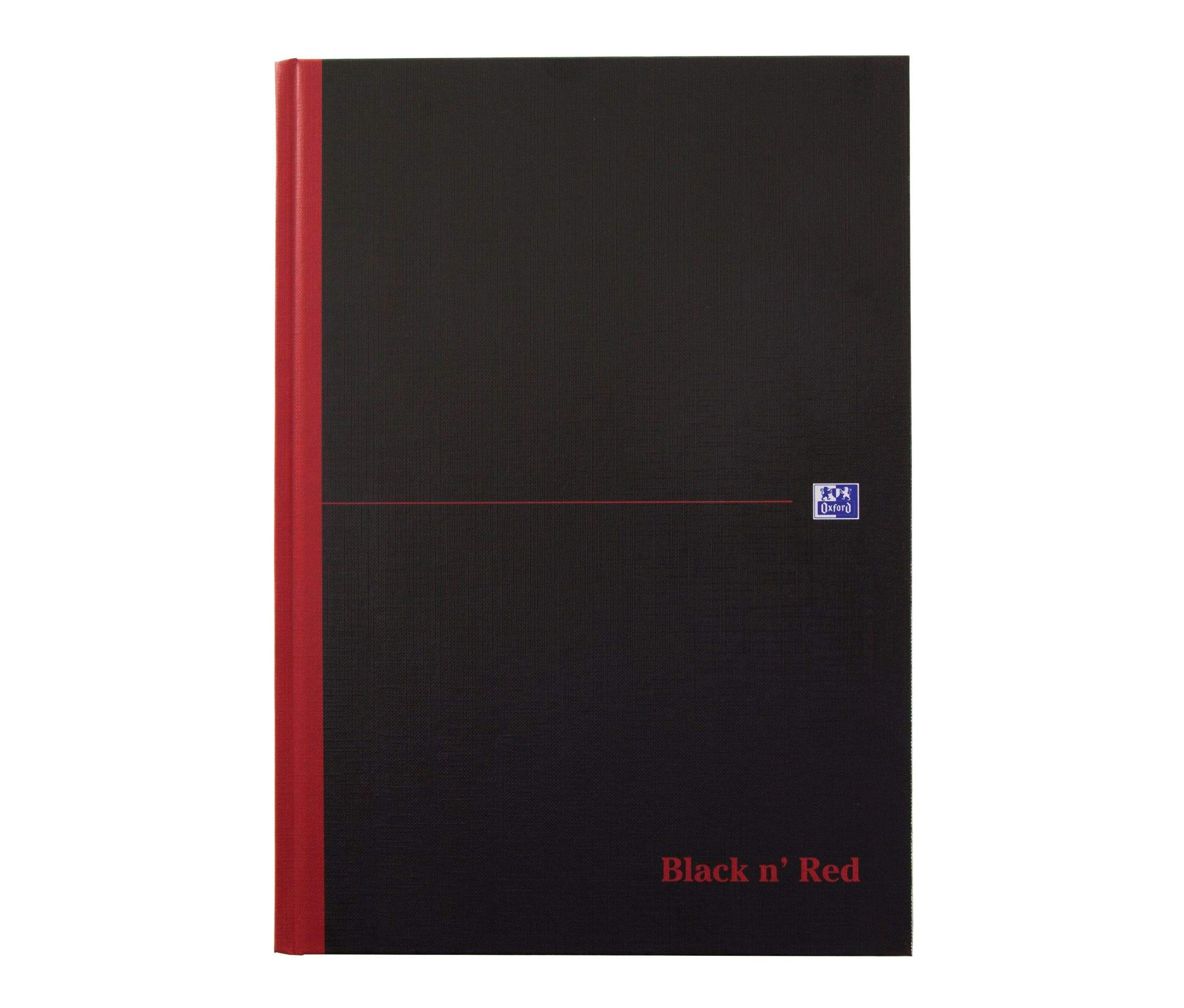 Oxford 400047607 Black n' Red - Quaderno rilegato, formato A4, confezione da 5 pezzi, a quadretti, con copertina rigida e segnalibro, 192 pagine, colore: Nero/Rosso