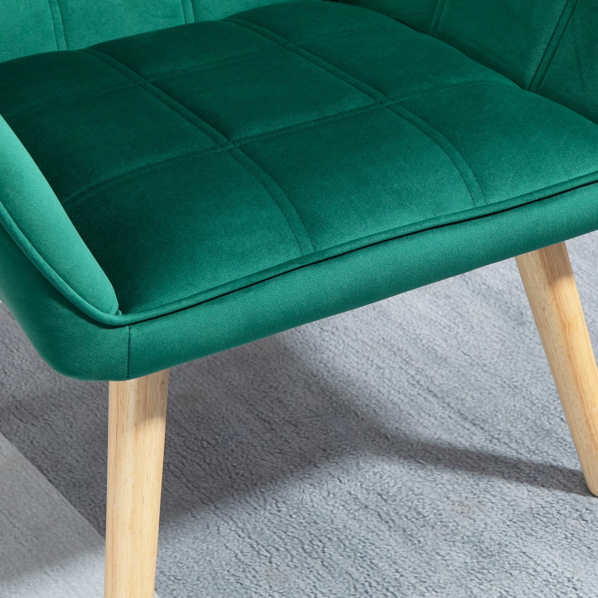HOMCOM Poltroncina da Camera Design Scandinavo, Poltrona in Velluto e Legno, Color Verde, per Soggiorno o Ufficio, 67x61.5x71cm