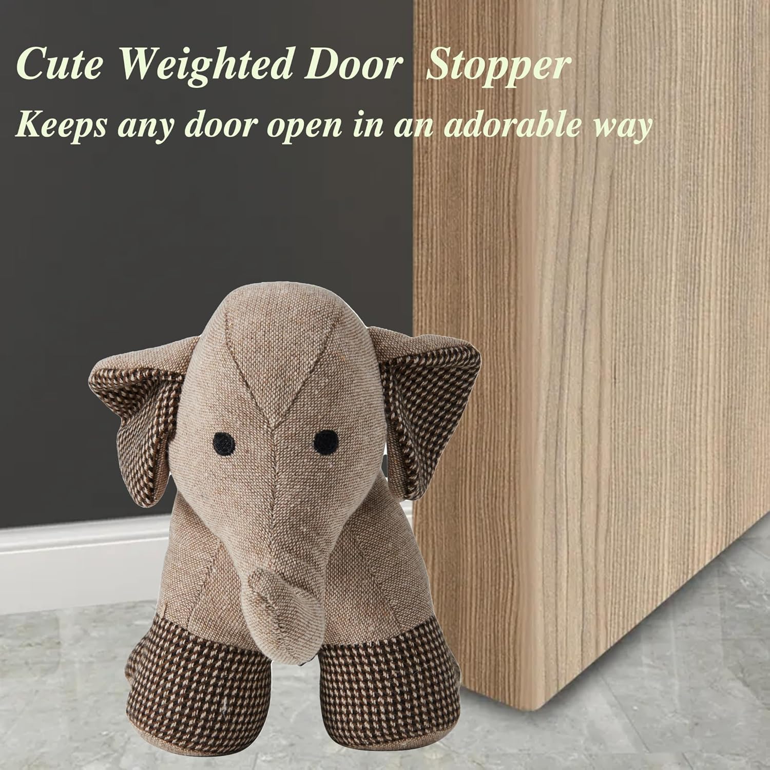 Cute Decorative Door Stopper for Bottom of Door and Inside Door Decorative.Soft and Weighted Door Stop to Keep Door Open for Home and Office(Elephant)