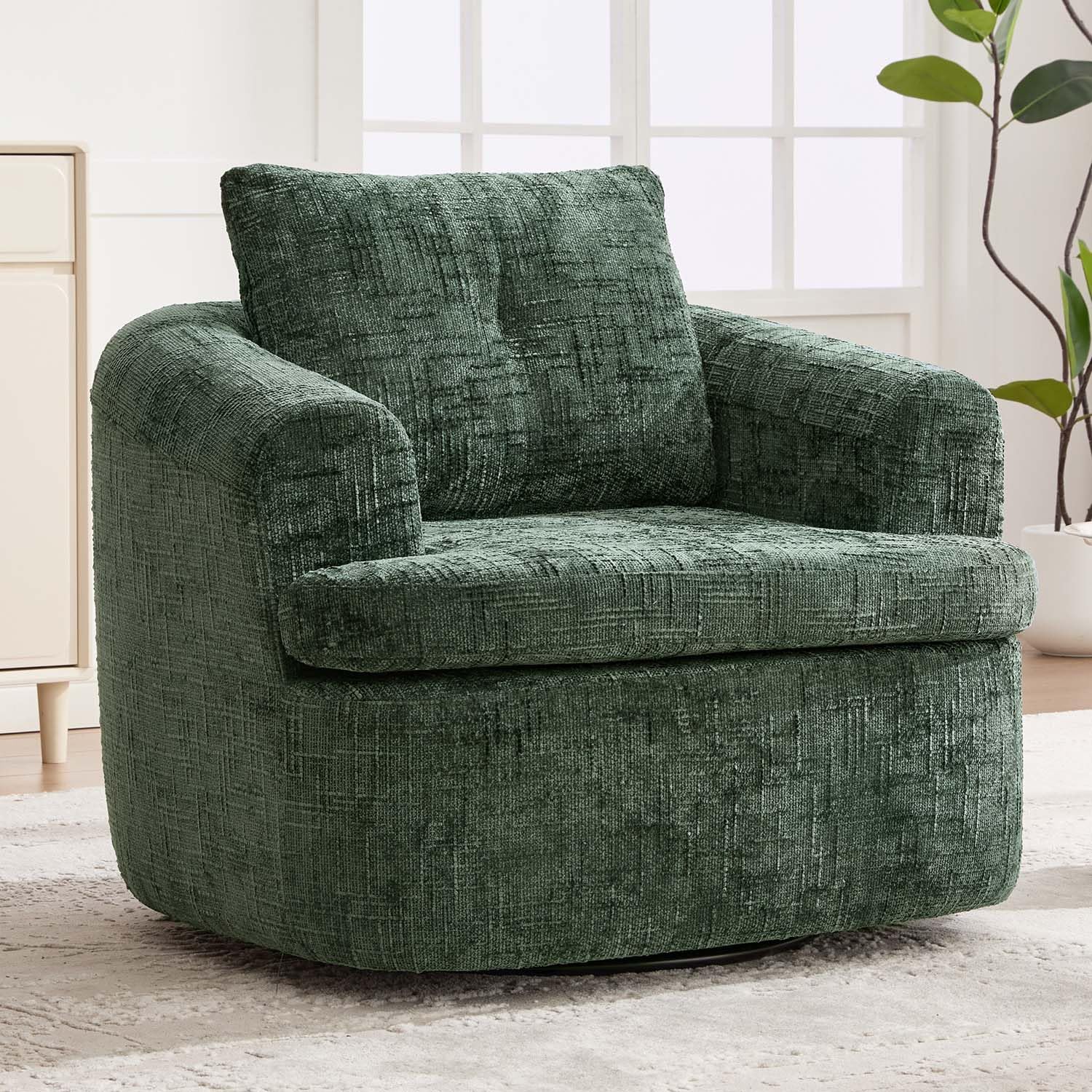 36.6" Swivel Cloud Sofa Chair, Chenille Fabric, Ergonomic 360° Accent Barrel Chairs with Dual-Layer Cushion, Comfy Single Armchair for Nursery, Living Room, Bedroom &amp; Offices (Green+Chenille)