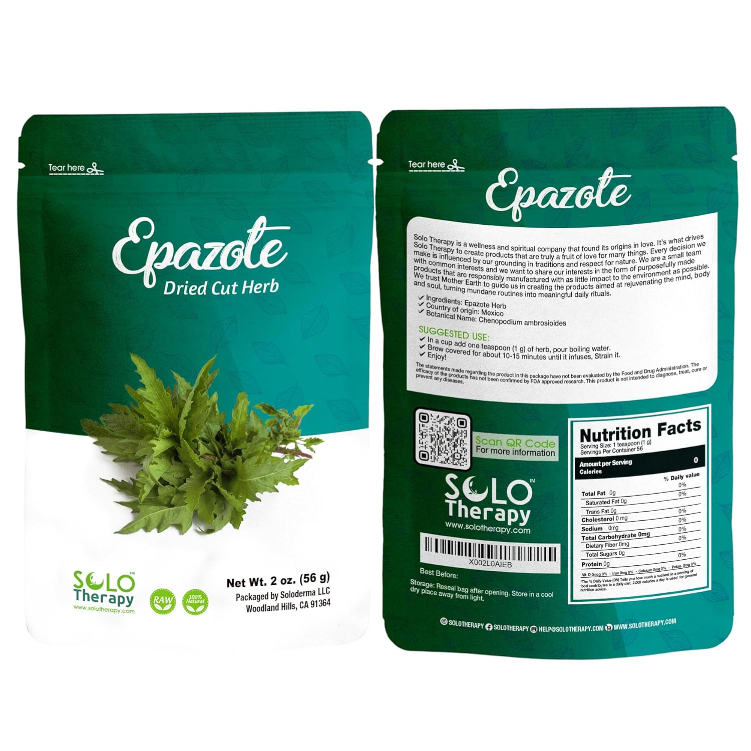 Epazote Hierba Seca Corte, 2 oz, Bolsa Resellable
