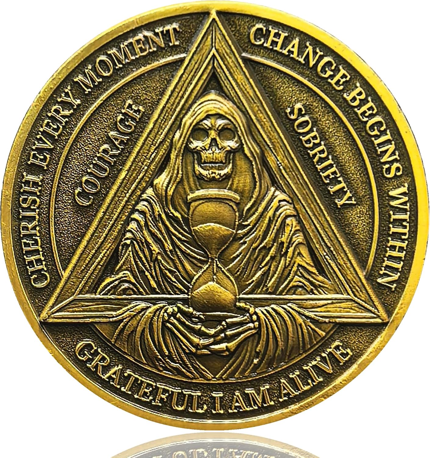 Grim Reaper and Serenity Prayer Recovery Sobriety Chip AA Medallion Sober Gift