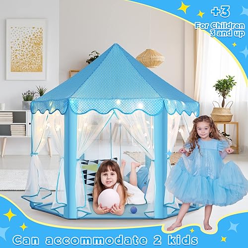 Miniatura 3 de Monobeach Princess Castle Playhouse para niñas, tienda de campaña grande con luces de estrella para jugar en interiores y exteriores, 55 x 53