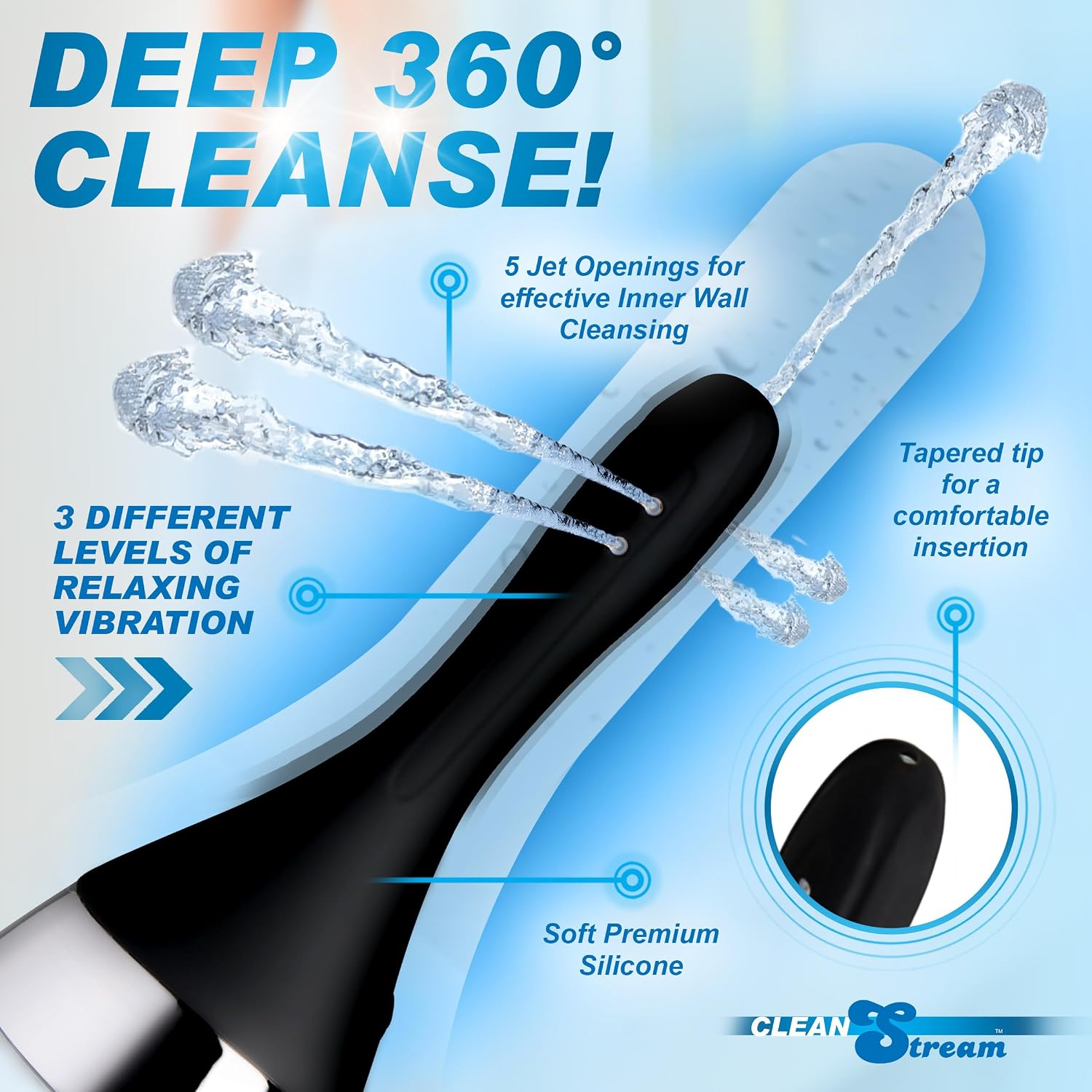 Cleanstream Auto-Vibrating Spraying Enema Bulb with Premium Silicone Nozzle for Men Women & Couples, Enema Kit for Colon Cleansing, Waterproof Rechargeable One-Way Anti Back Flow Douche Cleaner image 3