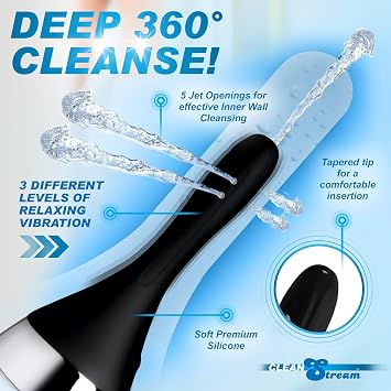 Cleanstream Auto-Vibrating Spraying Enema Bulb with Premium Silicone Nozzle for Men Women & Couples, Enema Kit for Colon Cleansing, Waterproof Rechargeable One-Way Anti Back Flow Douche Cleaner