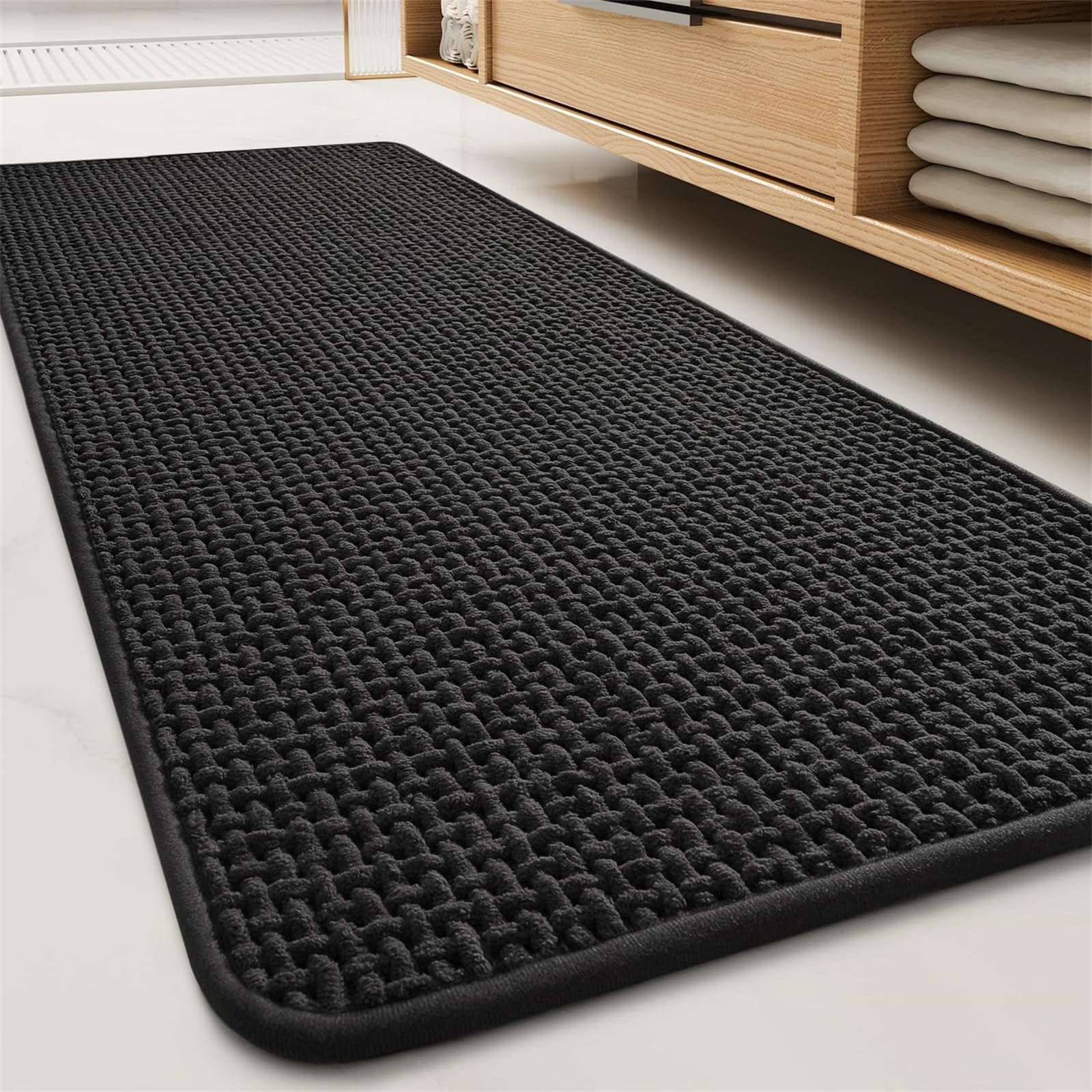 Tapis de bain antidérapant en microfibre - Séchage rapide - Tapis de douche doux et antidérapant pour salle de bain - 60 x 160 cm - Noir - Accessoire idéal pour la maison pour la sécurité et le