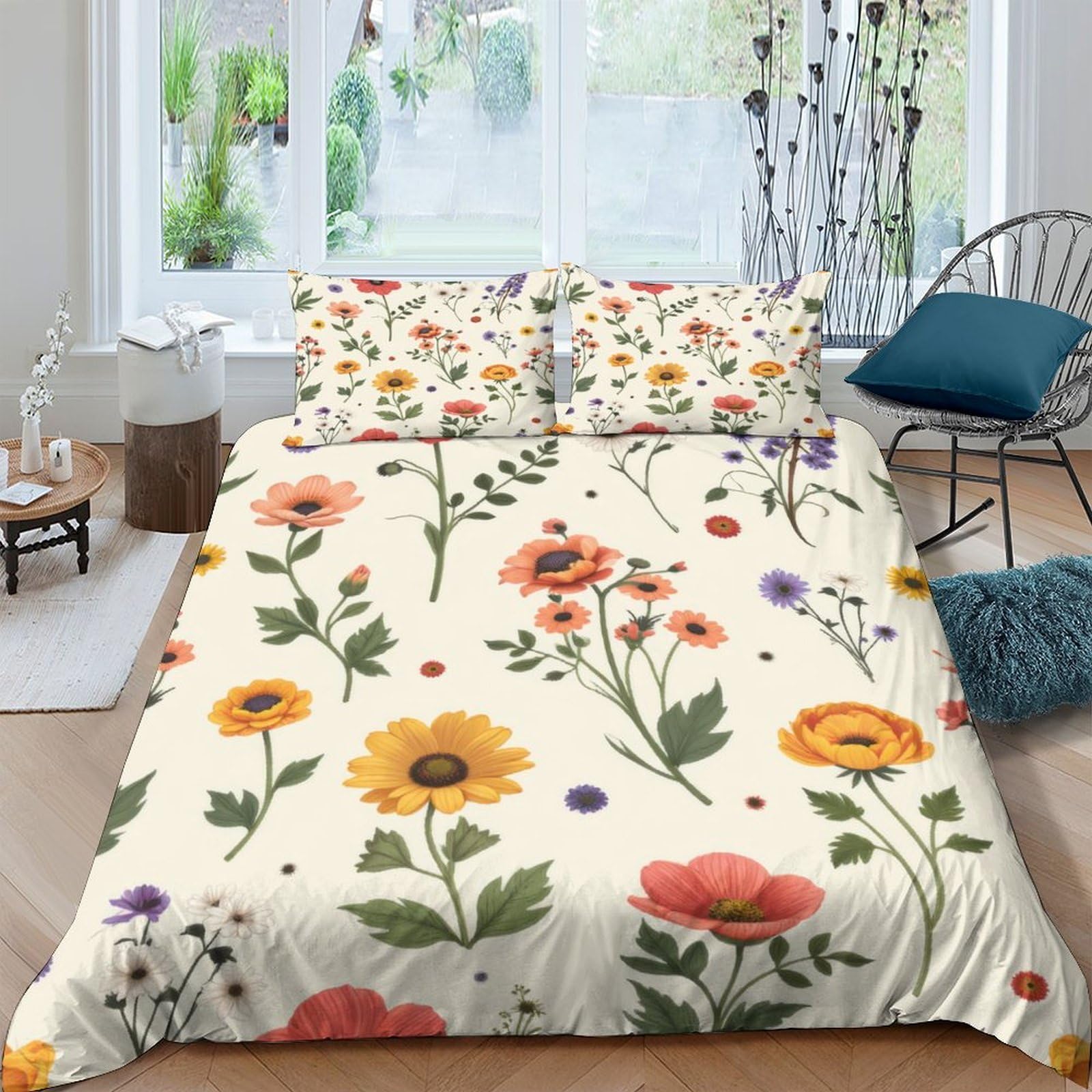 Ctjqhvkz Style-2 3D Printed Wildflower Fitted Sheet Microfiber Soft Breathable Meadow Blossom Bed Sheet For Bedroom Dorm Mattress Protection Decor Single（135X200cm）