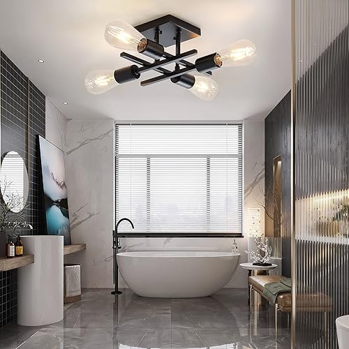 Miniatura 10 de Lámparas industriales de techo semiempotradas de 4 luces, lámpara de araña de bronce aceitado de granja, moderna base E26 Sputnik lámparas de techo