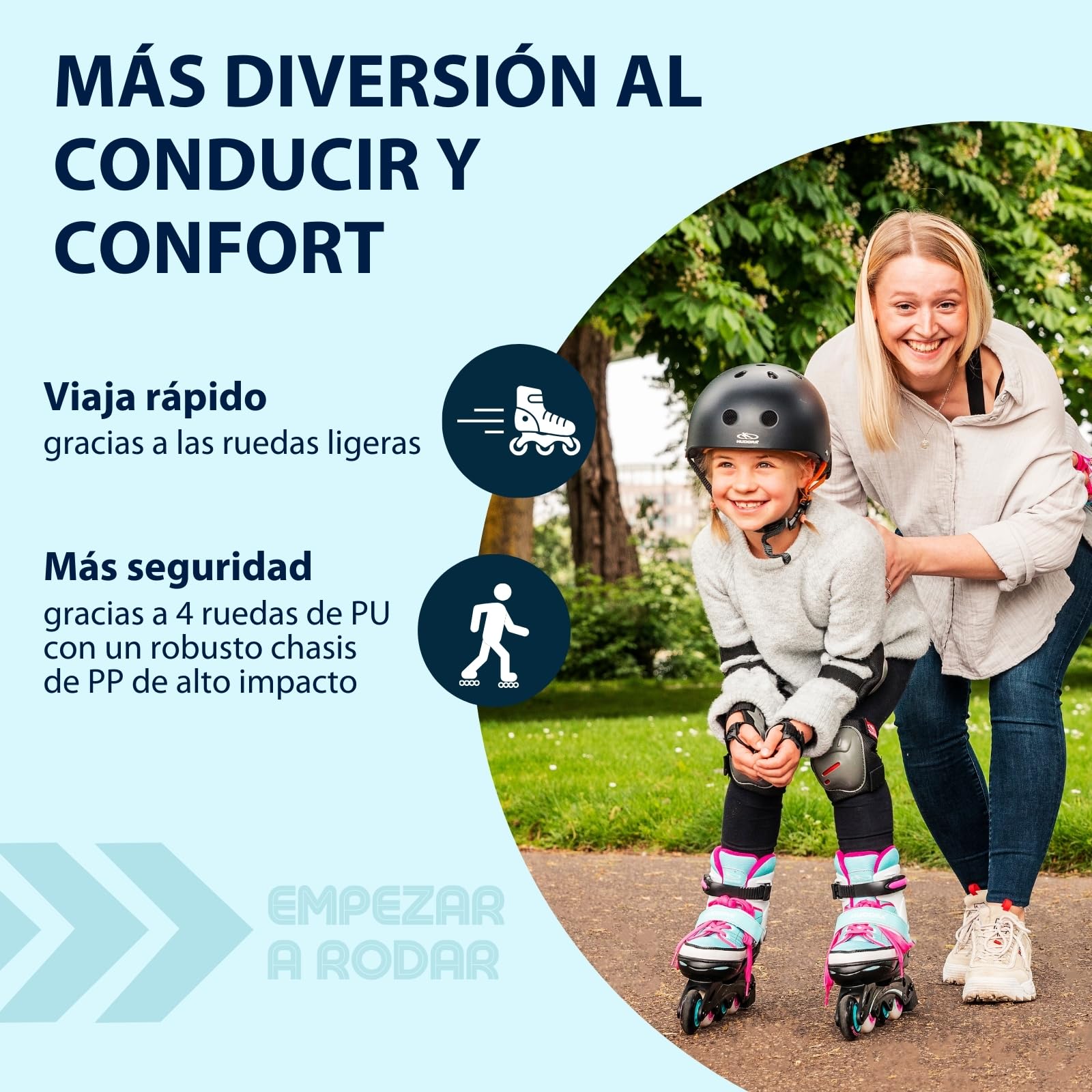 HUDORA Kids Inline Skates Basic | Patines en línea para niñas y niños, Ajustables en 4 Tallas | Fácil Entrada Gracias a la Correa de Potencia y la Hebilla de Cierre a presión