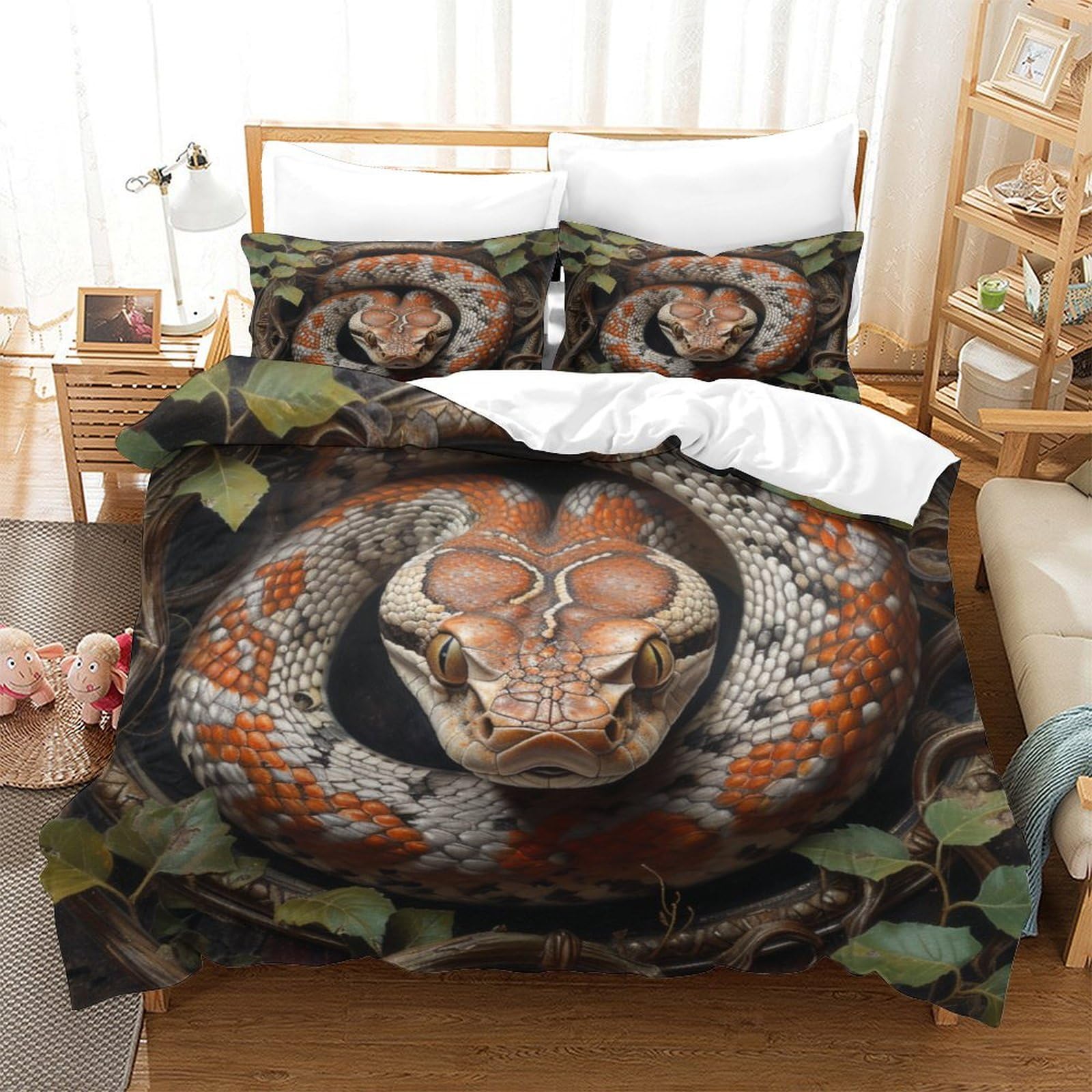 P1S9U7W5Y 3D Printed Realistic Snake Duvet Cover Set 3pcs Microfiber Animal Bedding Set Single（140x200cm）
