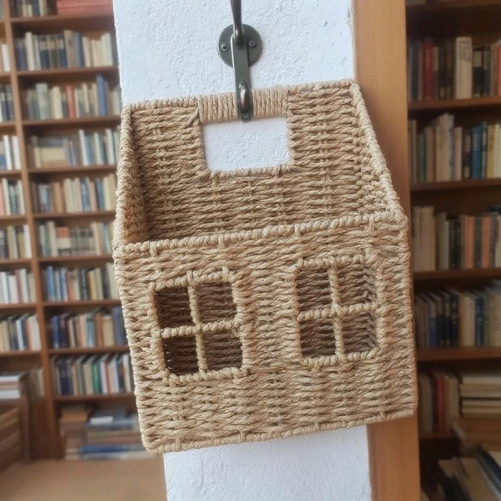 Cesta de pared tejida, versátil organizador de pared tejido a mano, cesta colgante de fibra decorativa, soporte de juguetes para cocina, sala de estar, dormitorio, jardín, oficina (2)