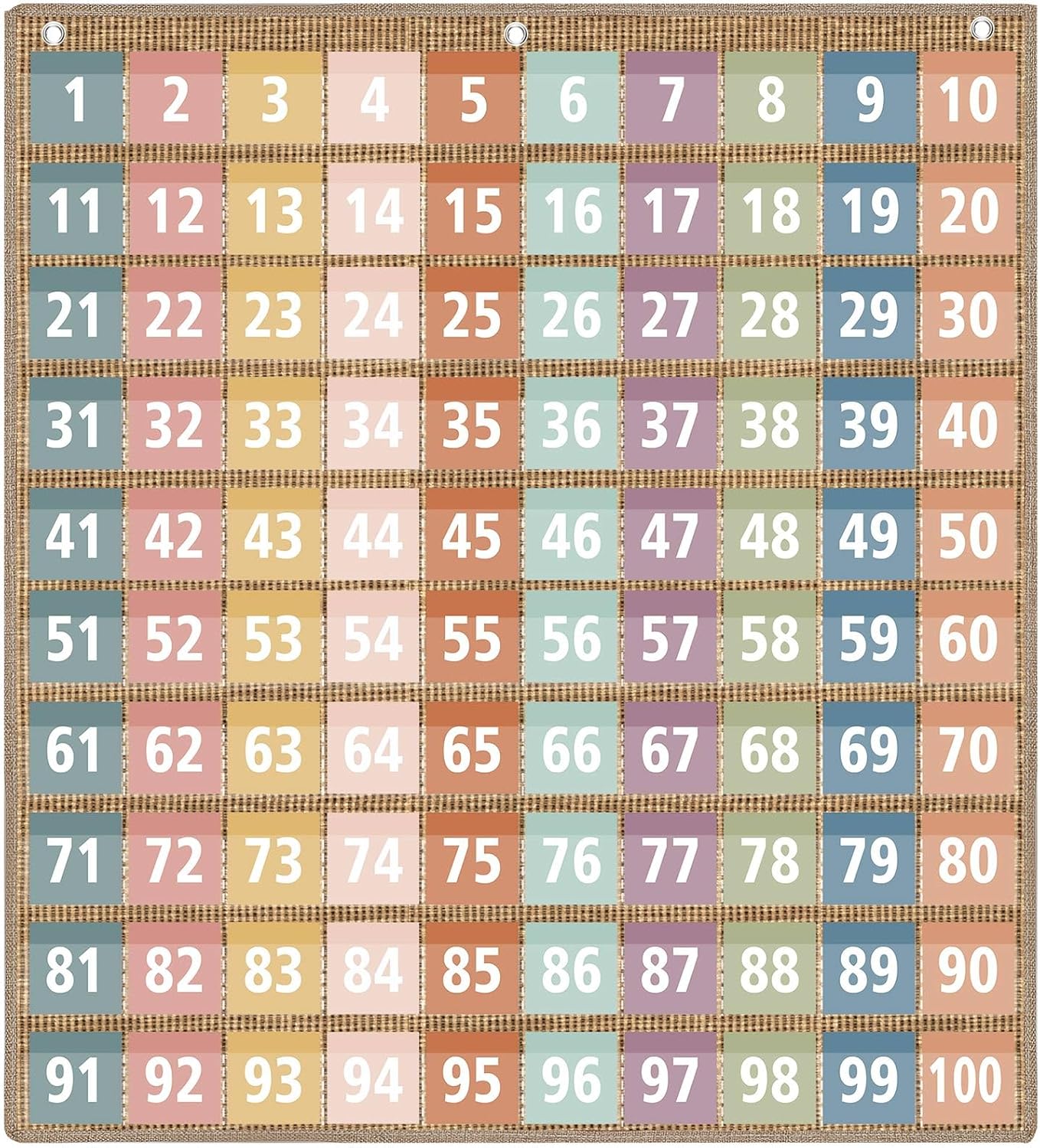 MotiMind Hundred Pocket Chart Burlap Number 1-100 for Kids Classroom Wall Number Cards Educational Teacher Lessons for Preschool Toddler Learning Homeschool Supplies