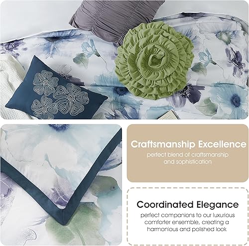 Miniatura 6 de Grand Avenue Juegos de ropa de cama azulpúrpura tamaño Queen con edredón, 7 piezas, decoración para el hogar, microfibra ligera premium, falda de