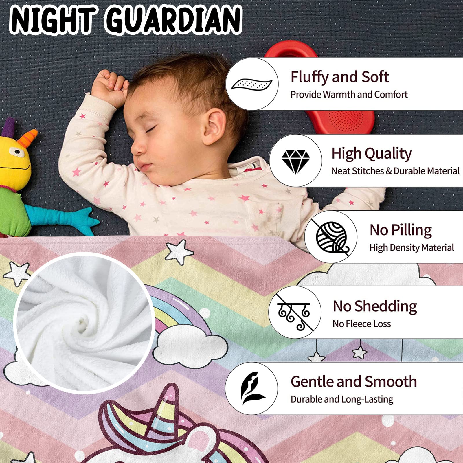 Unicorn Throw Blanket for Girls 130 x 150 cm Cozy Rainbow Unicorn Fluffy Blanket for Kids Soft Cute Unicorn Flannel Throw Blanket for Children Teen Women Gift Suitable for Sofa Bed Couch Decor - Image 3