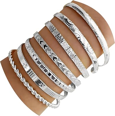 14k Gold-plated multi-layer stackable cuff Bracelet Sets for Women Adjustable Bohemian Open Bangle-Bracelets