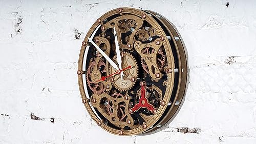 Miniatura 2 de Automaton Tourbillon Black Gold Large Wall Clock, Handcrafted Steampunk Design, Mechanical moving Gears, Wooden Home Kitchen Living Room and Office