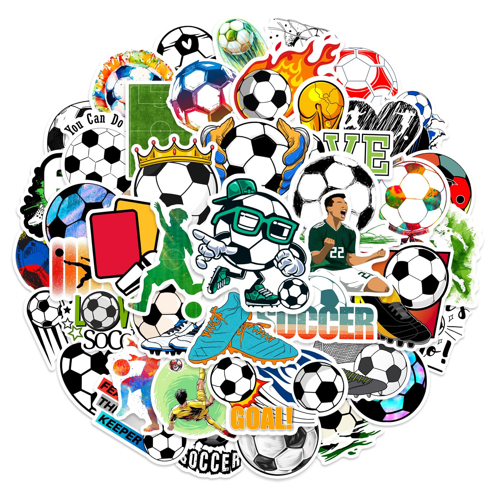 50Pcs Soccer Stickers Laptop Car Scrapbook Phone Skateboard Suitcase Luggage Bike Football Stickers Vinyl Waterproof Aesthetic Personalised Stickers for Teens Boys Girls Adults