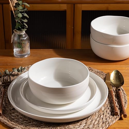 Miniatura 2 de LERATIO Vajilla de cerámica, juegos de platos y cuencos de cerámica con borde ondulado, altamente resistentes a las astillas y grietas, aptos para
