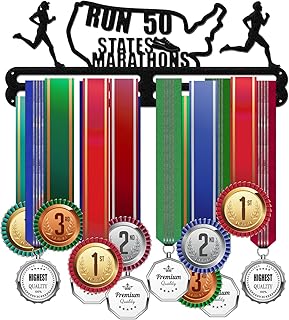 ORIGACH Run 50 States Marathon Medal Hanger Display, Marathon Medal Holder Display Hanger Tiered Award Rack Wall Mounted Medal Display Easy to Install, 15.75 x 6 Inch