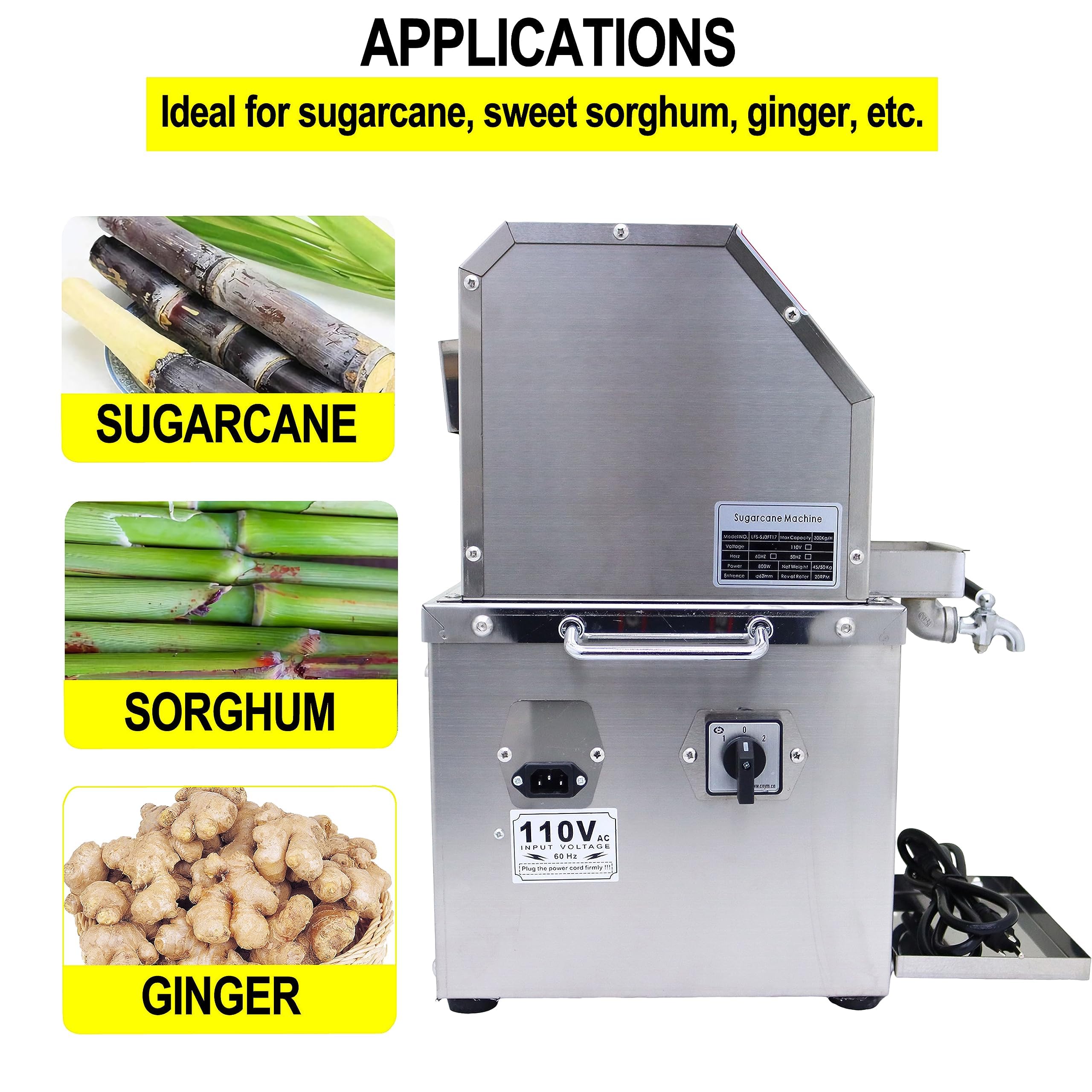TECHTONGDA 110V 800W Electric Sugar Cane Juicer Machine 3 Rolls Sugarcane Juice Extractor Squeezer 3 Stainless Steel Rollers for Commercial 2 Peeling Knives 660 LBSH product thumbnail 7