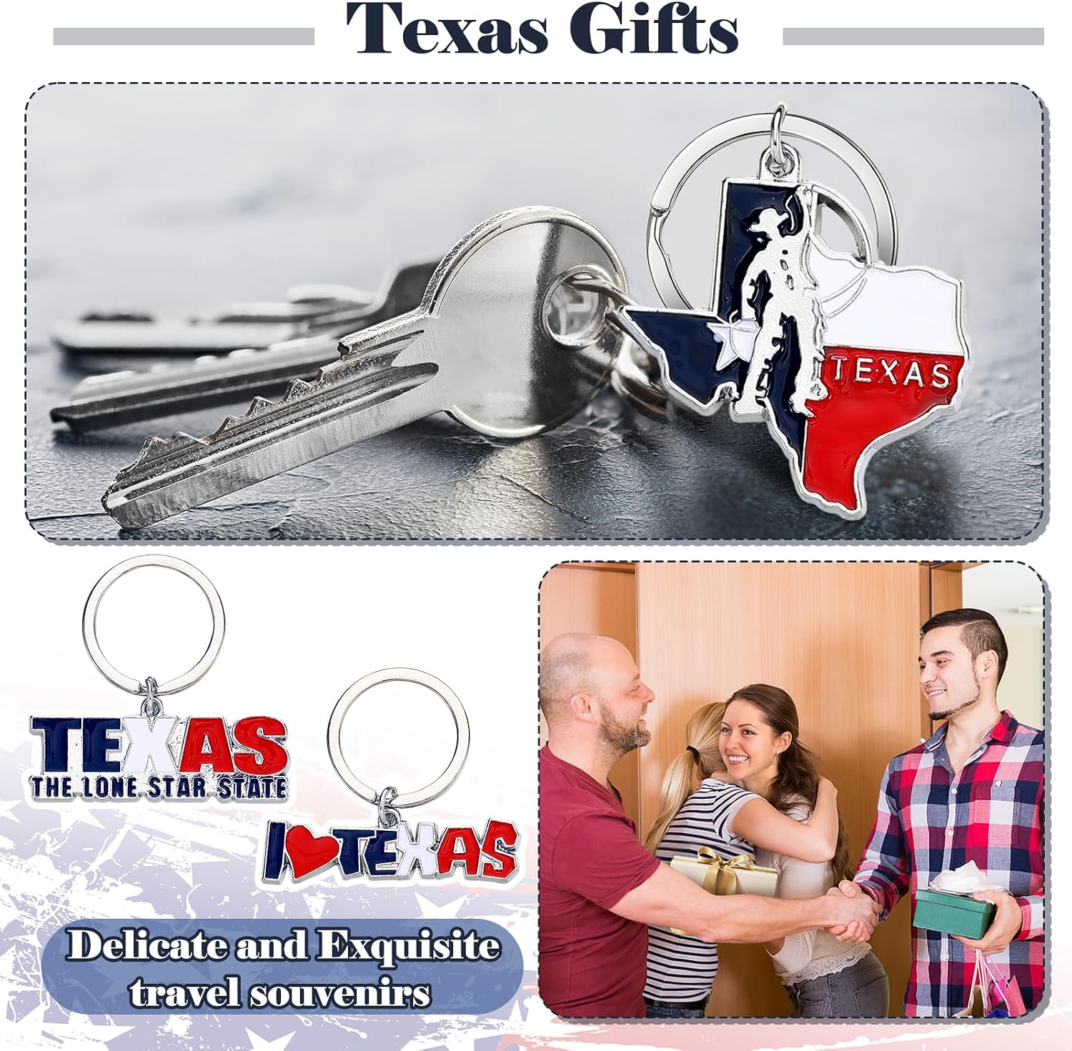 Tondiamo 48 Pcs Texas Metal Keychain Gifts Bulk with Black Velet Storage Bag Texas Souvenirs Lone Star State Map Shaped Keychain God Bless Boot Keyring Gifts