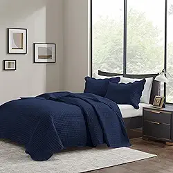 Cobre Leito Colcha Casal 3 peças Dupla Face Micro Percal 150 Fios Matelado Mosaico Pastilha (Azul)