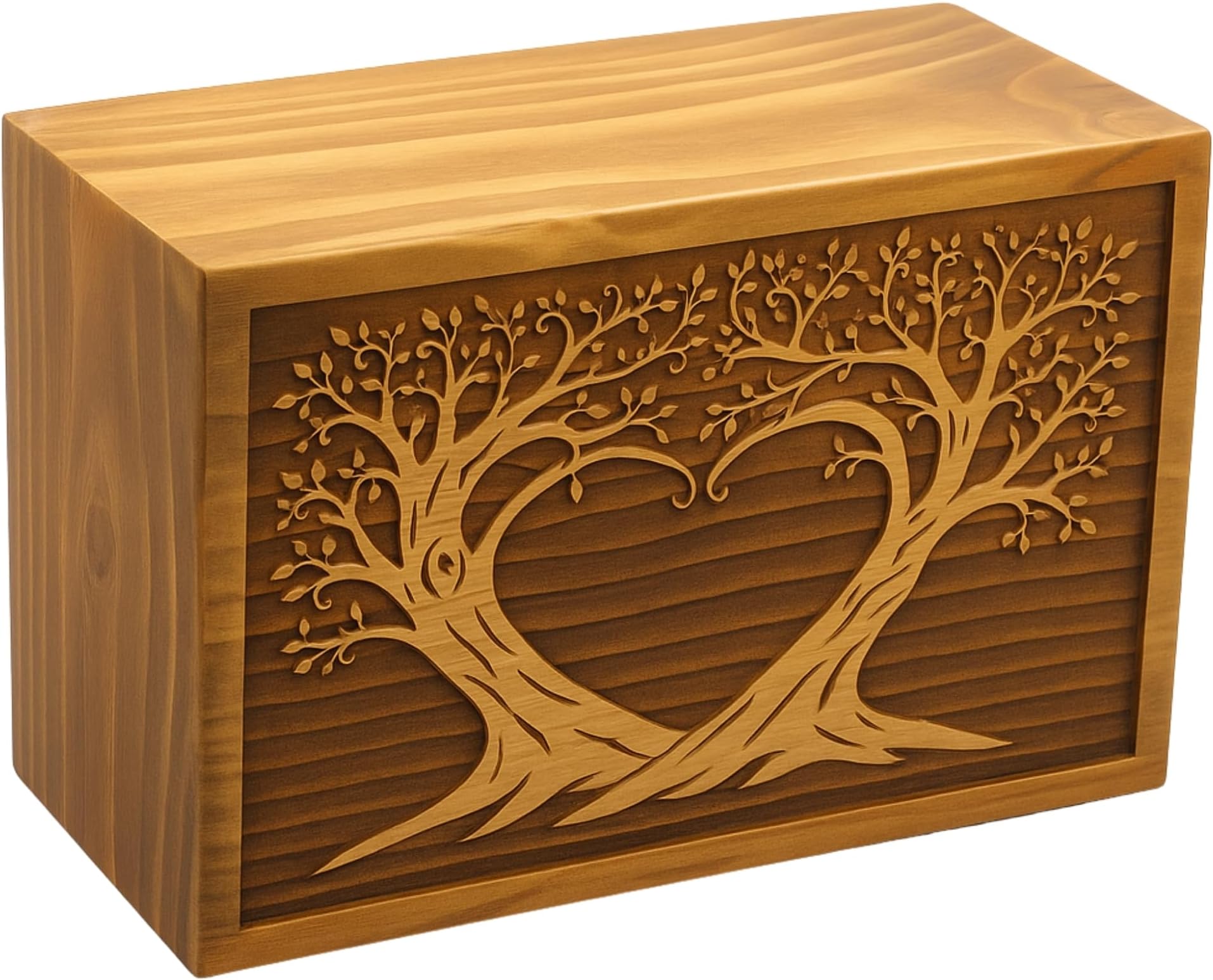 Wooden Cremation Urn for Human Ashes – Large Handcrafted Rosewood Memorial Urn Box with Twin Tree Heart Engraving | 250 Cu in Funeral Urn for Ashes | Secure Screw Closure | Decorative Memorial Box