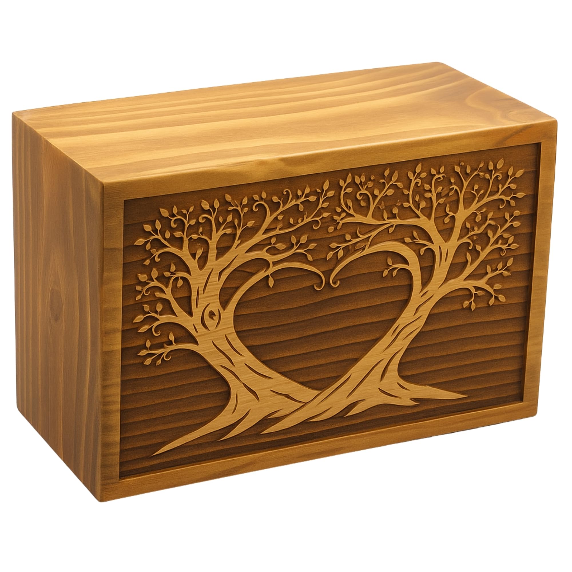 HIND HANDICRAFTS Wooden Box Funeral Cremation Urns for Human Ashes Adult Large - Burial Urns for Columbarium - Tree of Life Flying Bird (250 Cubic Inches, Twin Tree - Heart)