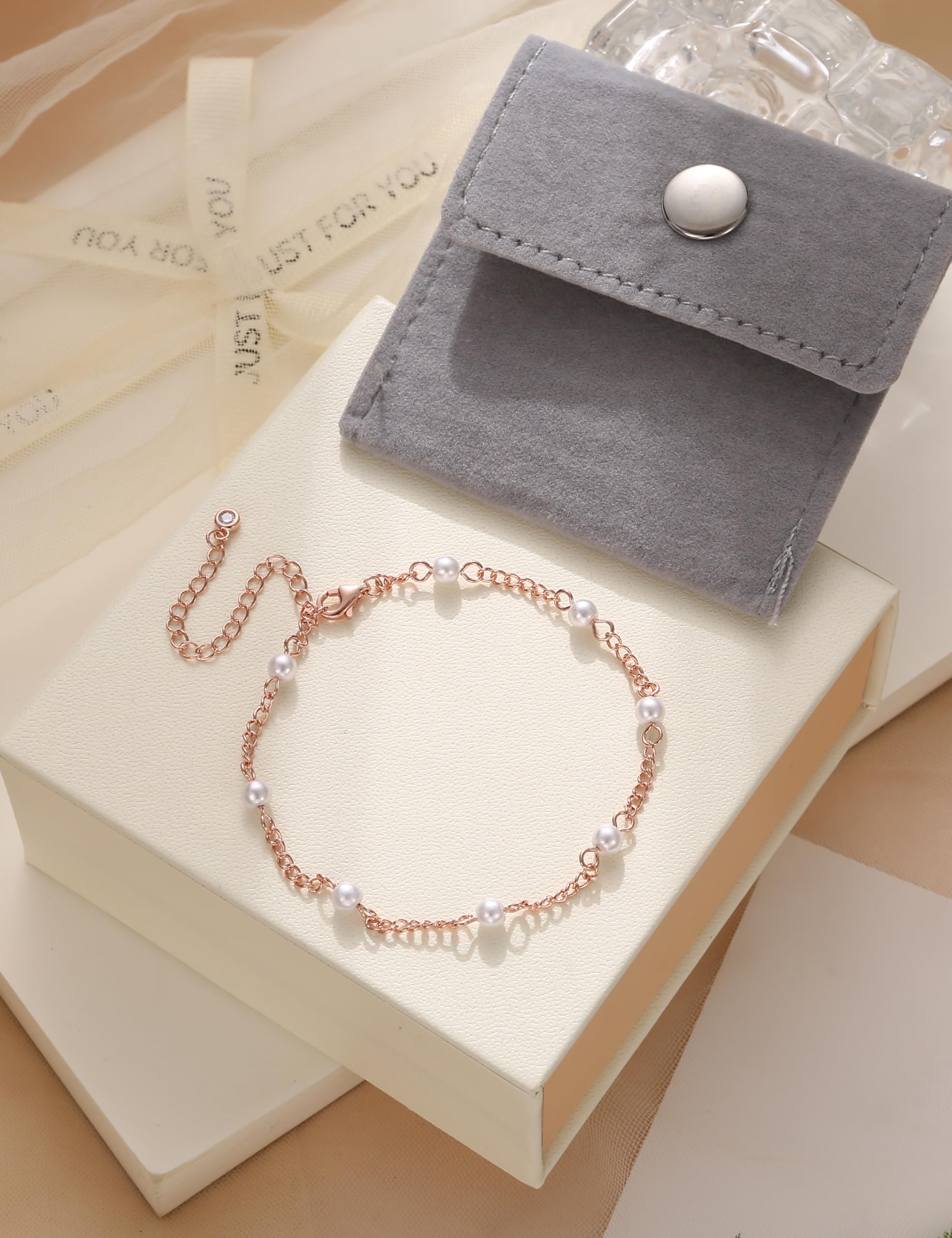 HHRFCS Pulseras de Perlas de Agua Dulce para Mujer Pulsera de Perlas Hecha a Mano Ajustable Cadena de Mano Chapado en Oro de 18 Quilates/Oro Rosa/Oro Blanco Elegantes Joyas con Cuentas Regalos para