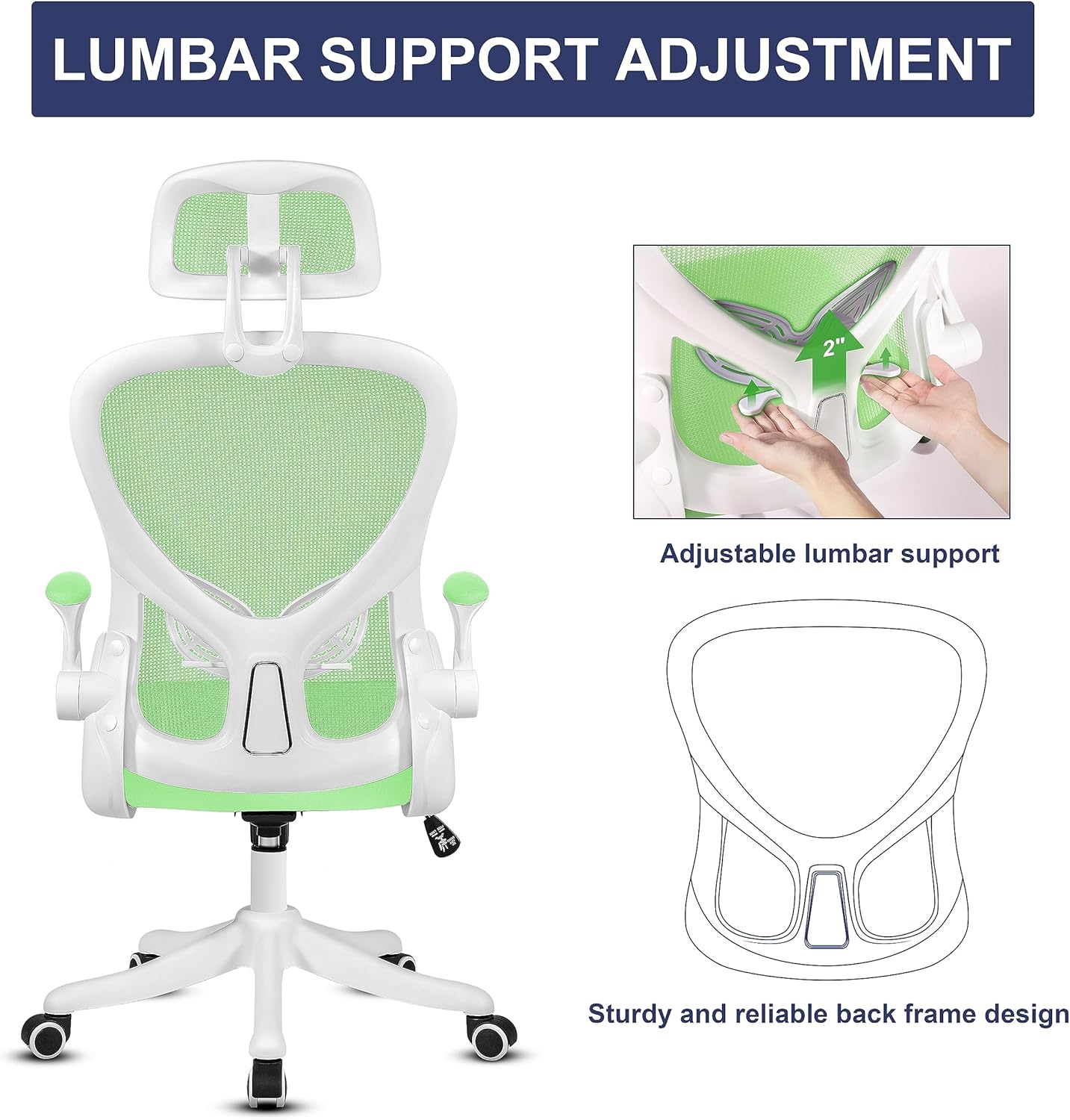 Adjustable lumbar support mechanism on the chair back