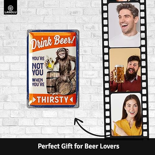 Miniatura 2 de Letrero vintage de mono de cerveza, divertido letrero de barra de metal, grabado en relieve de 12 x 8 pulgadas