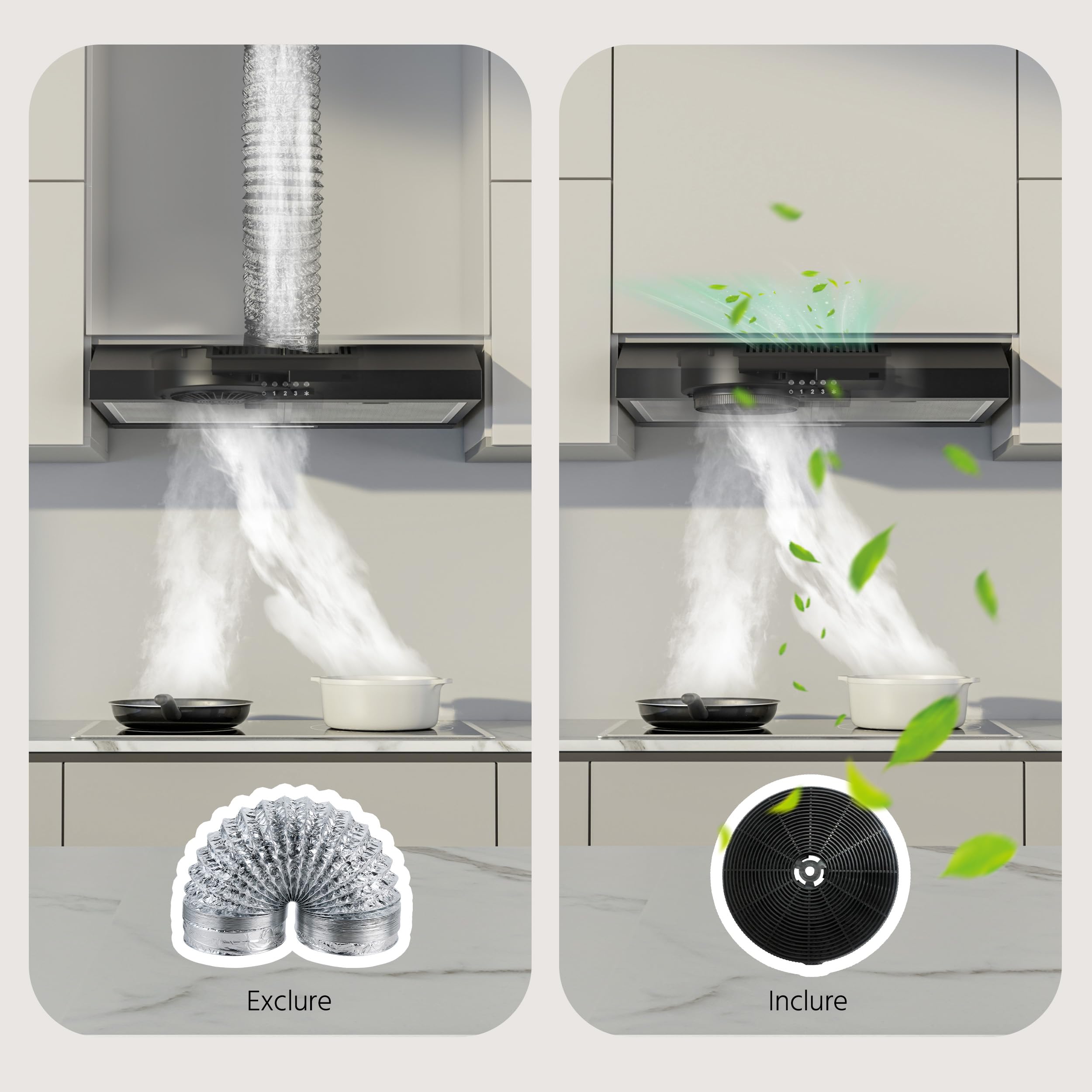 FIREGAS Hotte de Cuisine 60cm Noire au Design Moderne, Classe A++, Moteur sans Balais Ultra Silencieux, 3 Vitesses, Mode Recyclage ou Évacuation, Idéale pour Petit Appartement & Studio