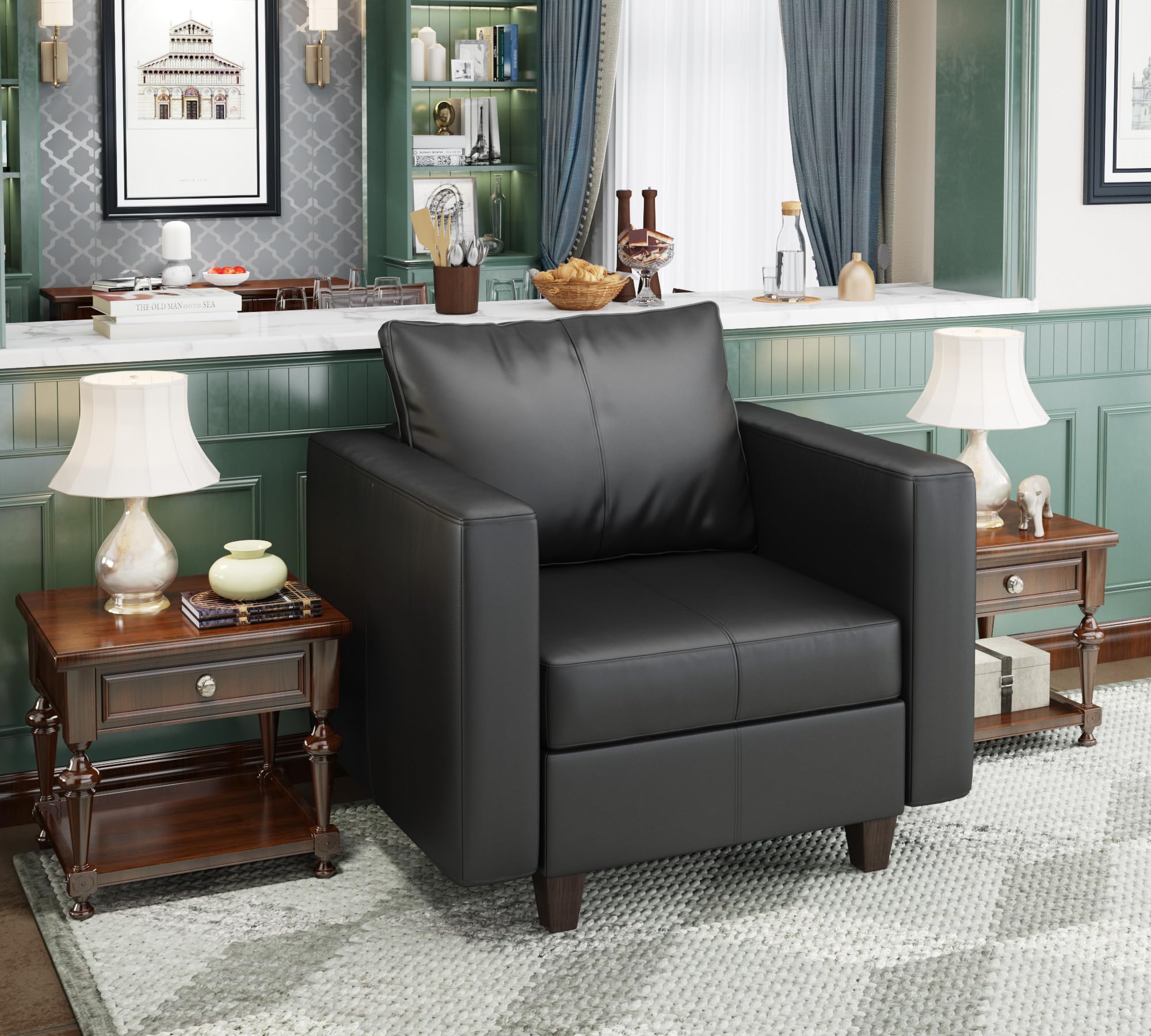 Amazon.com: EASE MOOSE Faux Leather Armchair Modern Single Sofa