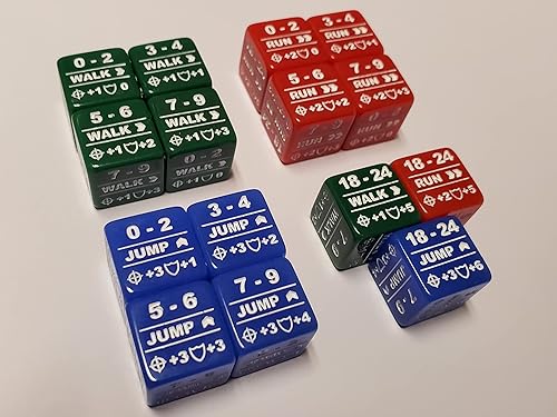 15 dados de movimiento Battletech/dados codificados por colores para caminar, correr, modificar el movimiento