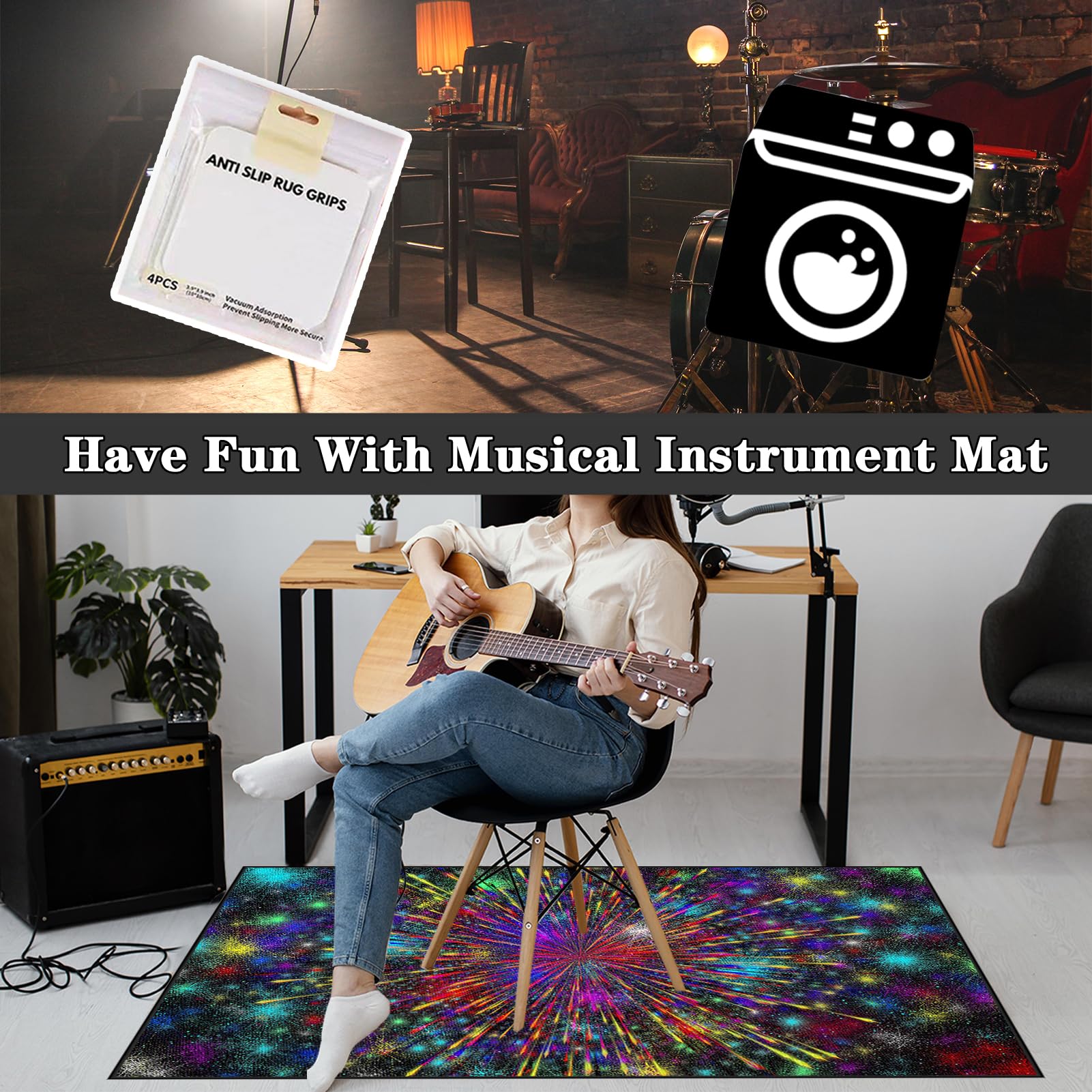 Tappeto per Batteria Acustica, Tappeto a Tamburo Antiscivolo, 230 x 200 cm Tappetino Insonorizzato Tappeto Drum Carpet per Batterie Elettroniche Rullante Snare Drum Grancassa Tappeto