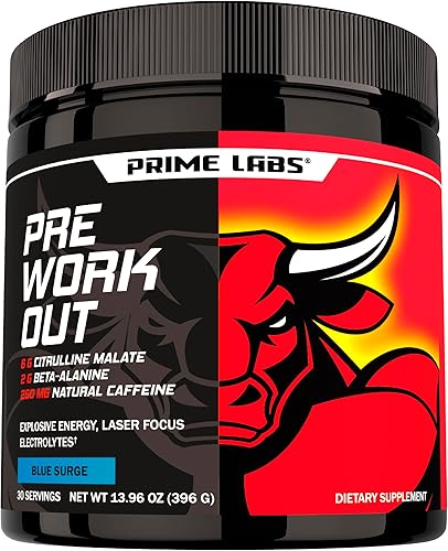 Prime Labs Polvo de preentrenamiento para hombres, con malato de citrulina, beta-alanina y cafeína natural, energía, enfoque, potencia, sabor a