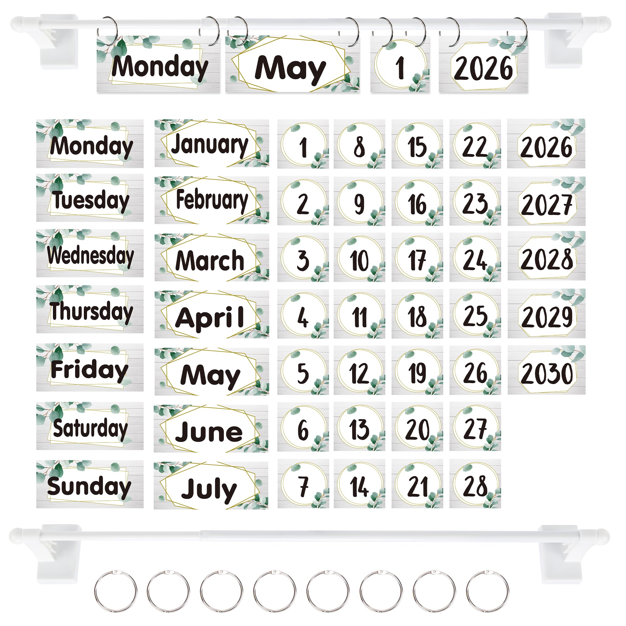Eucalyptus Magnetic Flip Calendar for Classroom, Adjustable Rod โ image 1