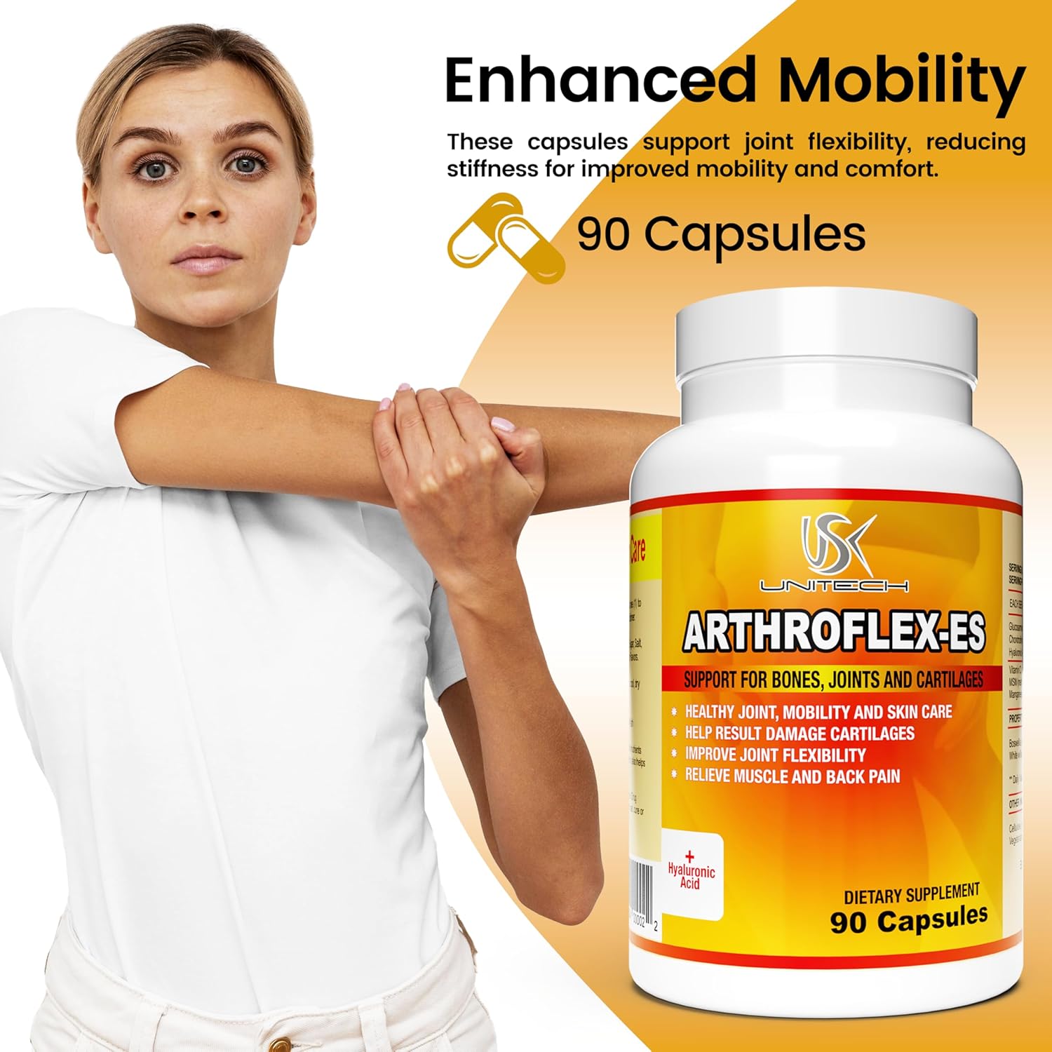 USK ARTHROFLEX-ES | Joint Support Supplement | Natural Formula with Glucosamine, Chondroitin, MSM, and Turmeric | Supports Comfort and Flexibility | 60 Capsules