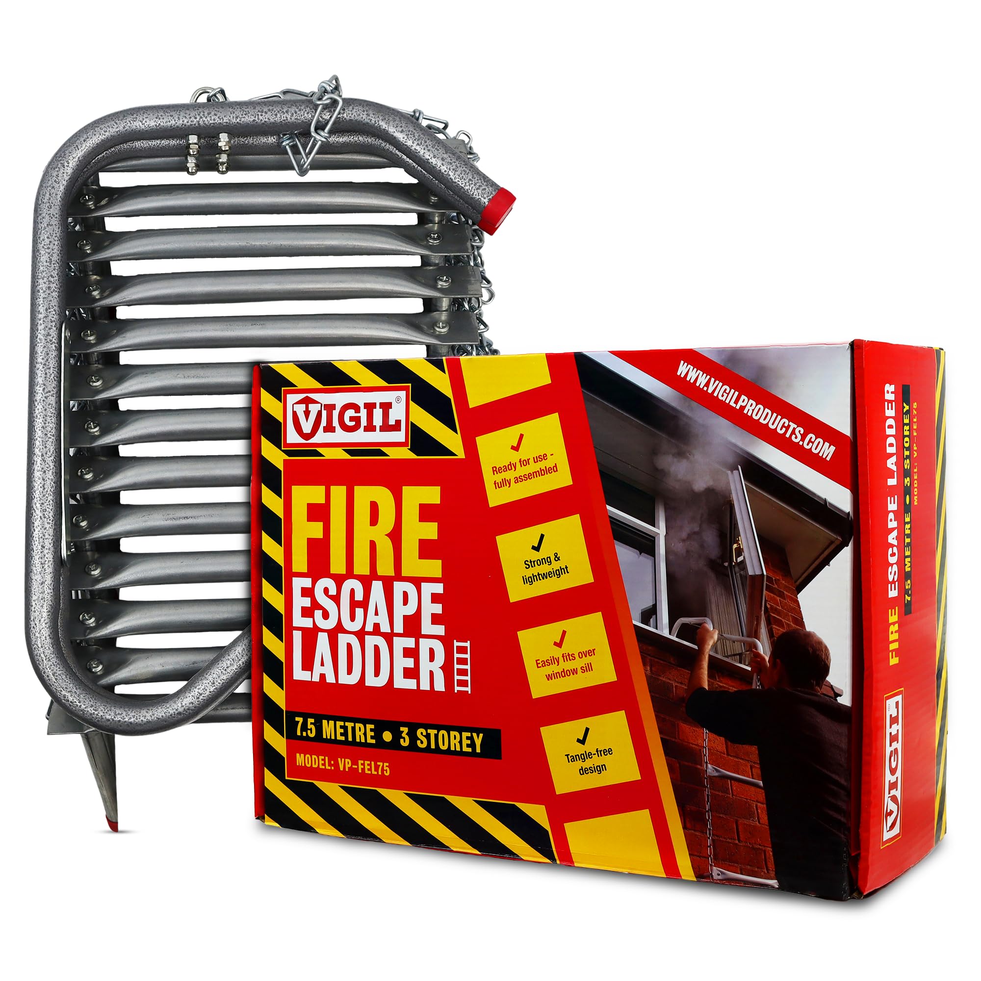 Vigil Three-Storey Fire Escape Ladder7.5M Emergency Safety Portable Steel Ladder from B&Q
