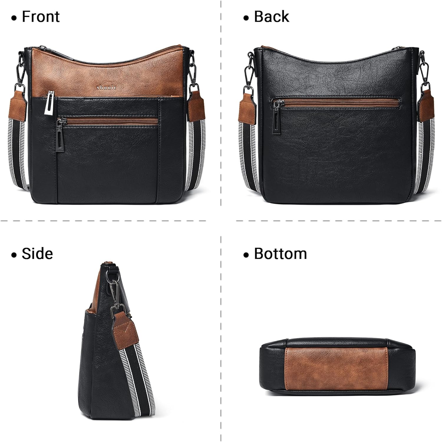 Shrrie Crossbody Bags for Women Trendy Vegan Leather Purses Hobo Handbags Shoulder Bag with Detachable Strap for Traveling